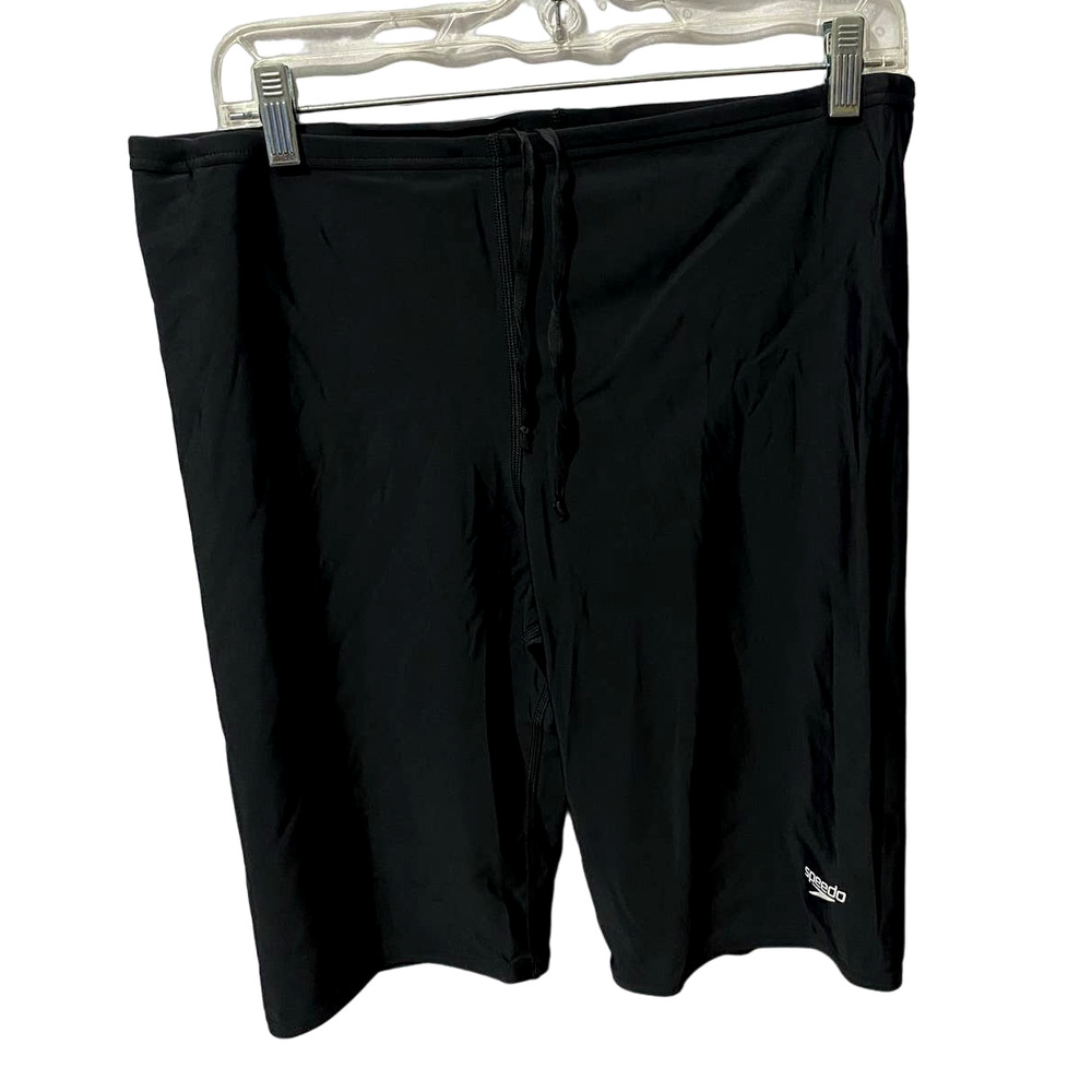 New Speedo Swim Trunks Men 38 Black Mid Rise Pull On Skinny Elastic Waist Bottom